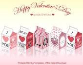 Printable Milk Box Template, Valentines Day, Love, Party Supplies, Instant Download, JPEG, A4 Il_170x135