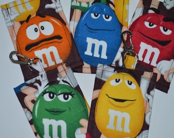 Lanyard ID Holder, Colorful M&M Cotton Clip On ID Holder with Hidden Cash Stash and Optional Lanyard