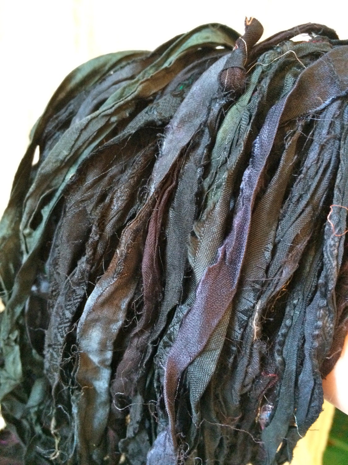 10 yard Recycled Sari Silk Ribbon Yarn Black Purple Tones Jewelry Sari Wrap Bracelet Steampunk Fair Trade Fiber Art Felt Knit Crochet Supply steampunk buy now online