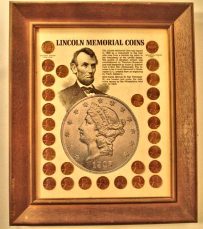 Lincoln Memorial Coins Collection In a Frame From 1959 To 1971