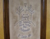 Stitchery, Framed Christmas Stitchery, Winter Holiday Gifts, Primitive Wall Decor, Pioneer Homestead Accent, Country Farmhouse Style
