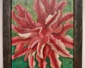 Flower Painting, Original Acrylic in Barn Wood Frame, Rustic Framed Art, Primitive Wall Decor