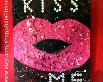 Kiss Me Mixed Media Reclaimed Wood w Spikes Original Art
