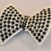 Vintage White Japanned Bow Brooch with Black Rhinestones - Amazing