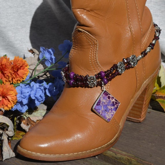 Beaded Boot Bracelet of Genuine Garnet and Jasper