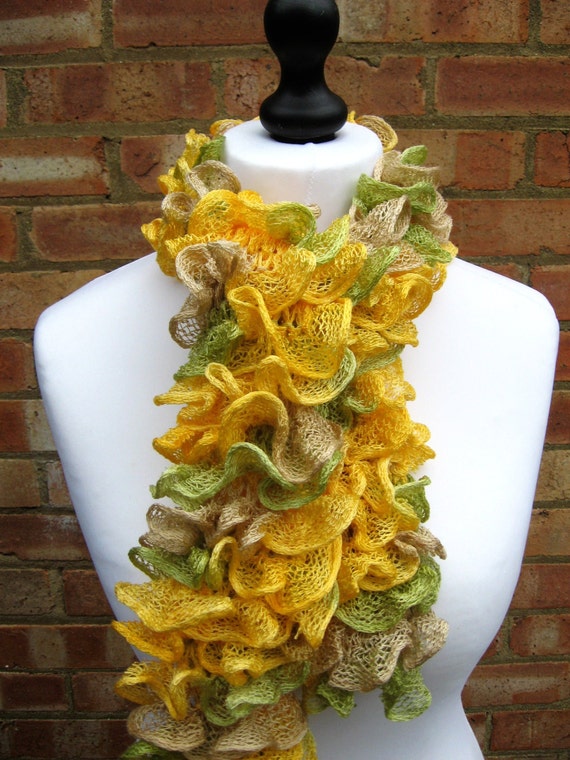 Yellow/Camel/Green Ruffle Scarf Multi by LookingGlassDesigns1