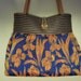Pleated Bag/Shoulder Purse, Colorful and Durable, Handmade From French Silk Brocade Fabric in Royal Blue Color with a Puffed Floral Pattern