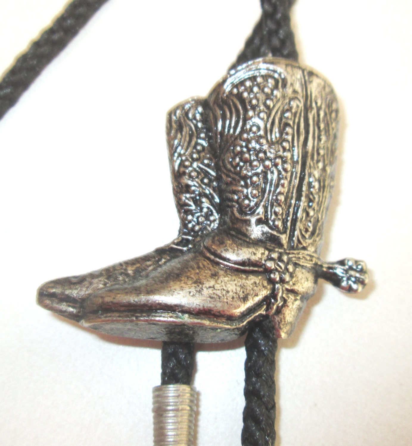 Vintage Western Cowboy Boots Bolo String Tie Leather