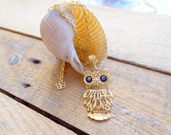 Gold Owl Necklace, Evil Eye Owl Necklace, Gifts for Her, Best Friend Birthday, Flower Girl Jewelry