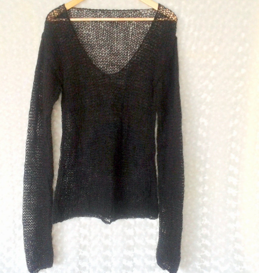Grunge Sweater Black Loose Knit Sweater Mohair Blouse 7171