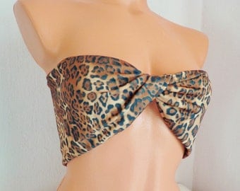 Brown animal strappy bandeau bra 64