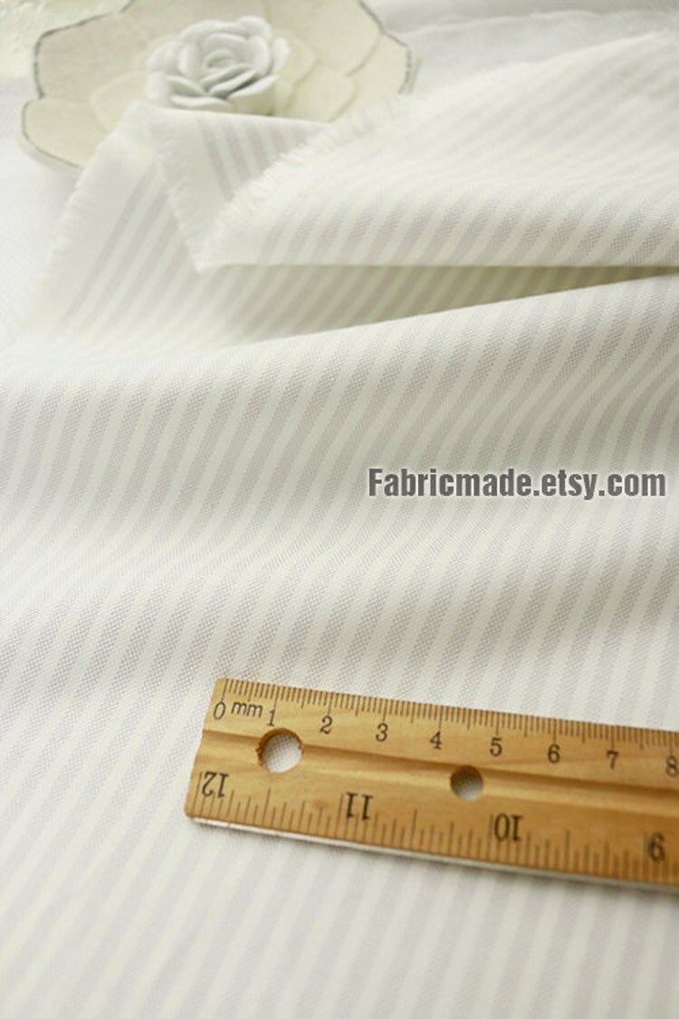 yarn Dye Stripe Fabric Light Grey White Stripe by fabricmade