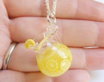 Food Jewelry Lemonade Necklace, Lemonade Pendant, Pitcher, Jug, Miniature Food, Handmade Jewelry, Mini Food Jewelry, Miniature Bottle Kawaii