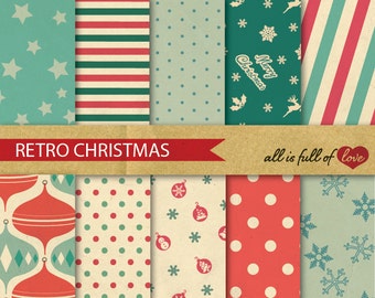 Digital CHRISTMAS Paper Pack RED Green Scrapbooking Patterns Christmas clipart polka dots paper red turquoise green christmas wrapping