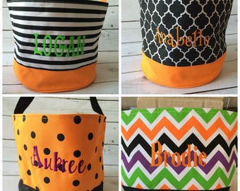 Personalized Halloween Buckets - Monogrammed- Halloween Bag - Trick or Treat Bag - Limited Quanitities