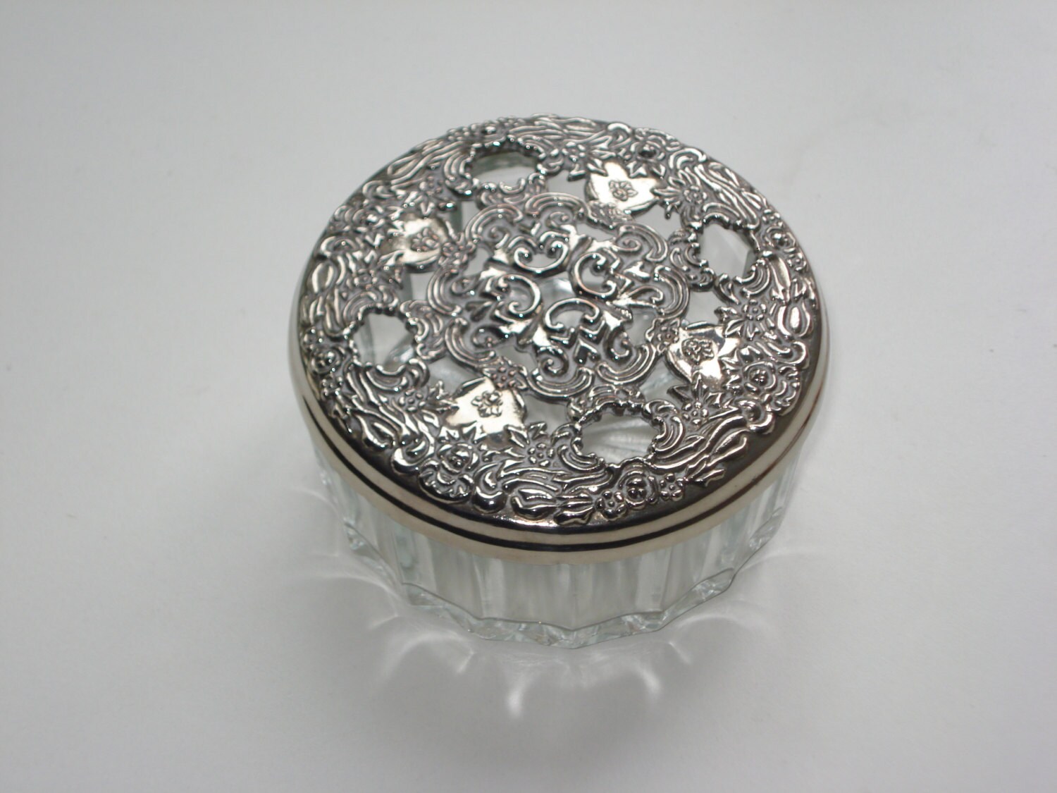 Vintage Silver Plated Potpourri Dish Glass Decor Retro