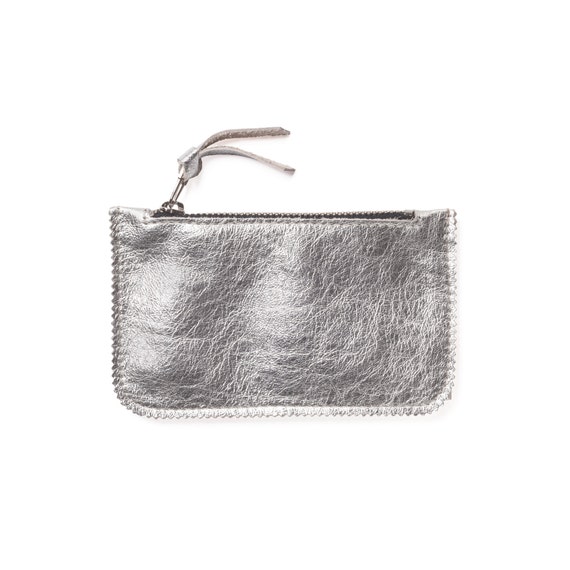 Items similar to Silver coin purse, leather card holder, small silver leather pouch on Etsy