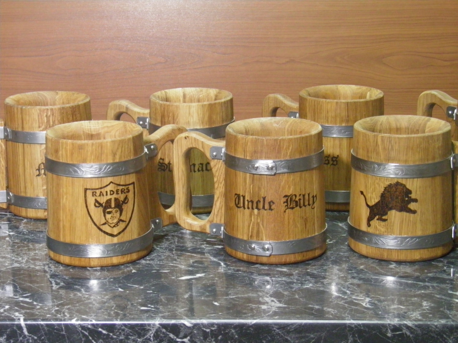 7 personalized Wooden Beer mugs 0.5 l 17oz natural