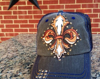 Fleur De Lis Baseball Style Hat EXTRA Bling