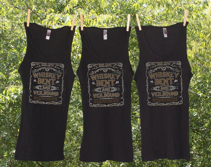 Bachelorette Whiskey Bent and VEILBOUND Tanks or shirts with date - Set of 4 (3 black;1 white for Bride) - TW