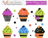 50% OFF - INSTANT DOWNLOAD, cute halloween cupcake clipart, orange and black clip art, halloween party printable, for invitations, cupcake t Il_170x135