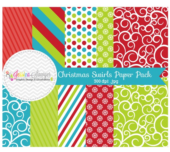 INSTANT DOWNLOAD, christmas swirl paper pack, for commercial or personal use, scrapbooking, printable party, backgrounds Il_570xn