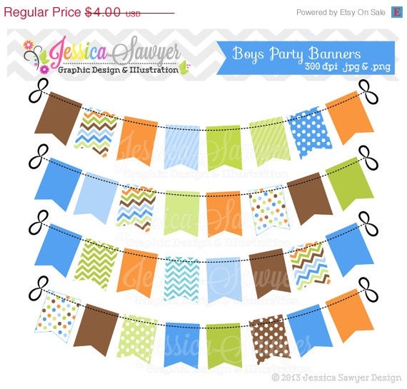 50% OFF - INSTANT DOWNLOAD, boy bunting banners, boys party banner, blue, green, brown, clipart banner, commercial use, invitations, scrapbo Il_570xn