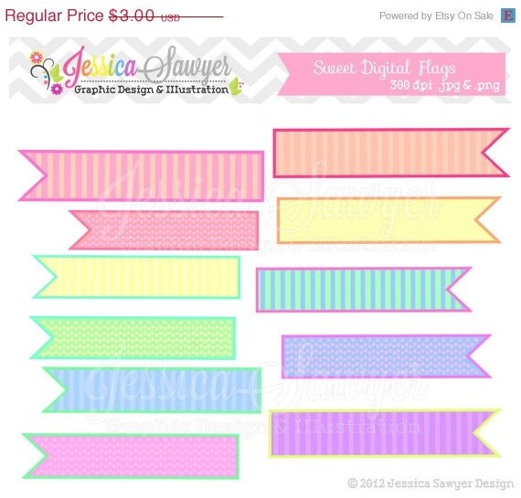 50% OFF - INSTANT DOWNLOAD, sweet digital flags, pastel flag, printable straw tag, for commercial use, scrapbooking, personal use Il_570xn