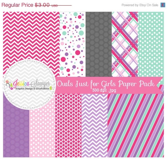 50% OFF - INSTANT DOWNLOAD, cute girl owl digital paper, pink and purple, printable background, commercial use, nvites, scrapbooking, etsy Il_570xn