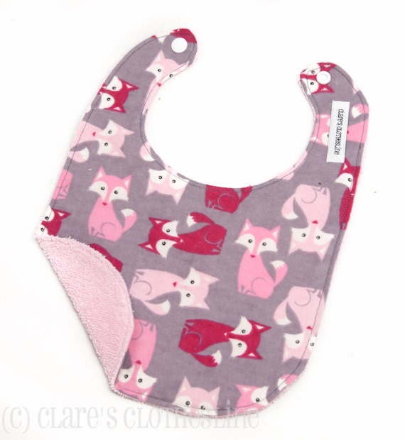 Baby Bib - Pink and Gray Foxes Bib - Ready to Ship