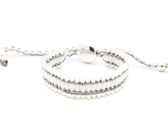 Link Friendship Bracelet - White Silver Strips - (One Direction)