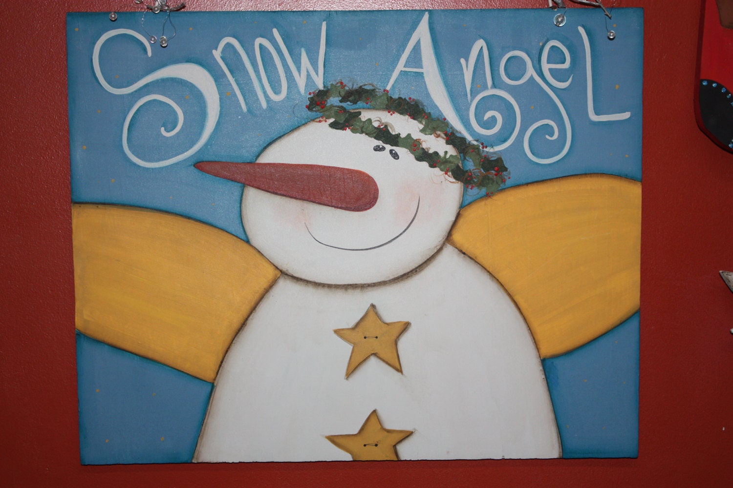 18X15 snow angel,Christmas decoration,wall hanging,Whimsical Folk art