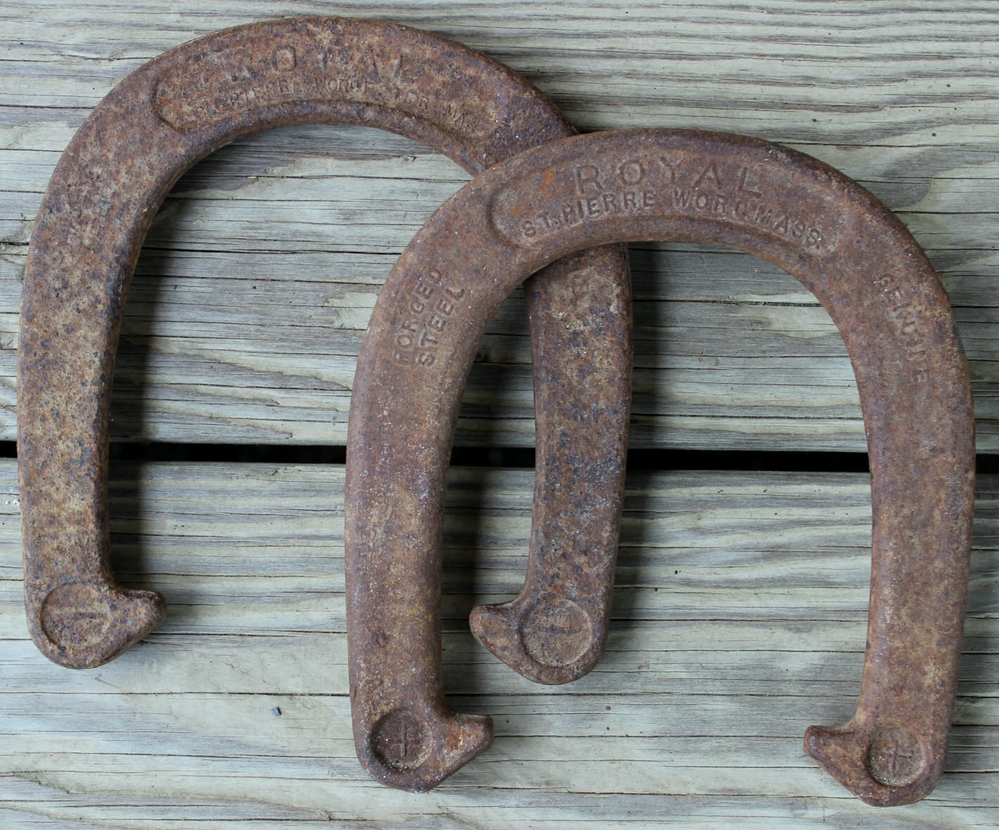Vintage Royal St. Pierre pitching horse shoes. Worcester