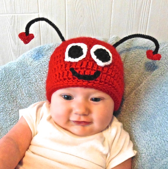 Crochet Love Bug Valentines Day Baby Hat Beanie Photo Prop