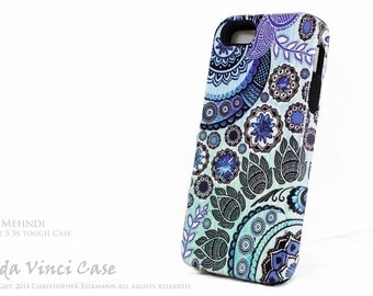 Paisley iPhone 5s - SE case - Blue Mehndi - artistic iPhone 5s TOUGH cover - dual layer Apple iPhone 5s SE case