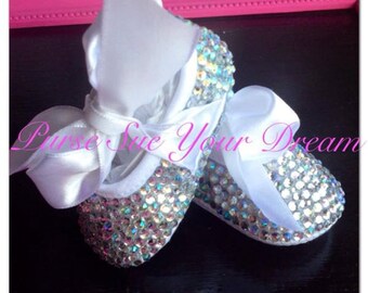 Crystal Rhinestone Baby Shoes -- Newborn Size Baby "Glass Slippers" - Rhinestone Baby Shoes