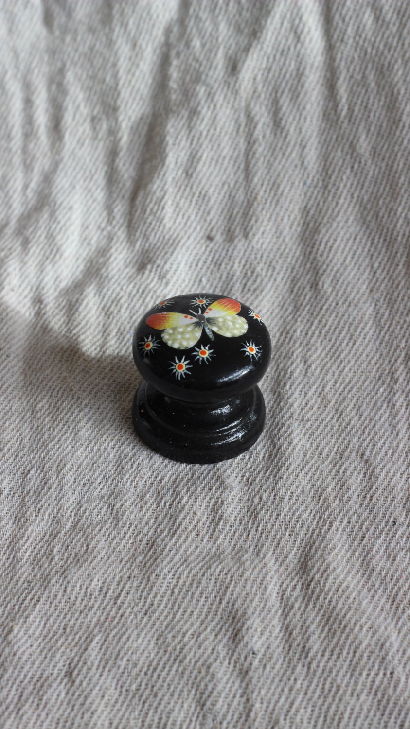 handpainted black dresser knob with white by HANDPAINTEDbydesign