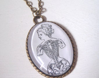 Vintage Anatomical Skeleton Lady Pendant Necklace Jewellery