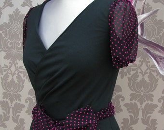Black dress cache coeur retro and dotted tulle pink velvet. .9214