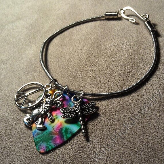 Genuine Bass String Bracelet w/ Guitar Pick & Charms