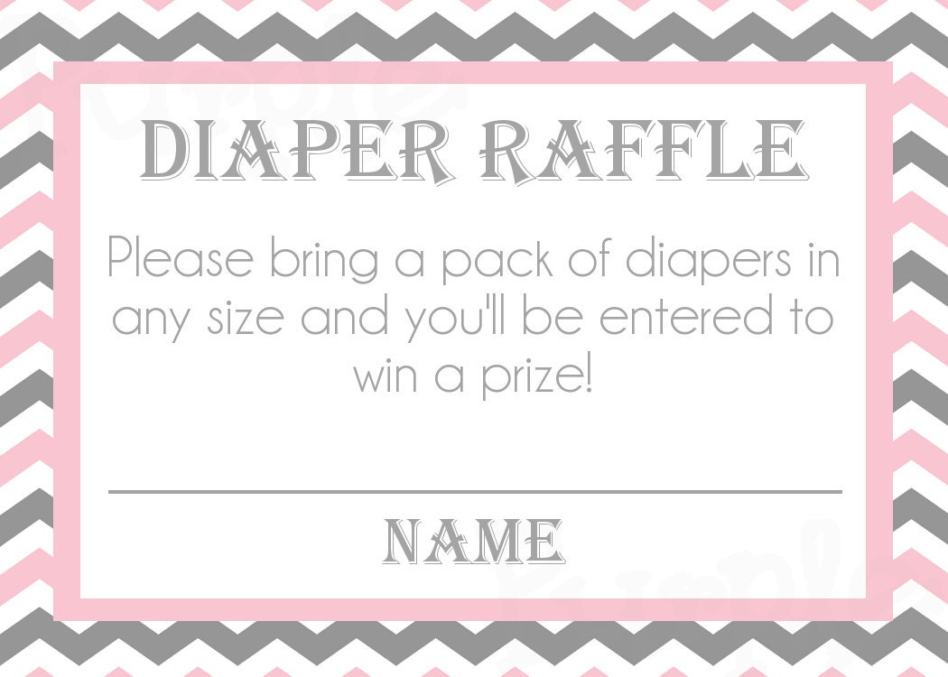 Diaper Raffle Cards INSTANT DOWNLOAD DIY Chevron Pink Gray and