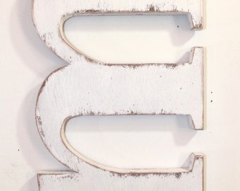 Wooden letter m" lower case, alphabet letters, 12 inch, wall hanging, nursery decor, vintage, rustic, cottage chic, painted Vintage White