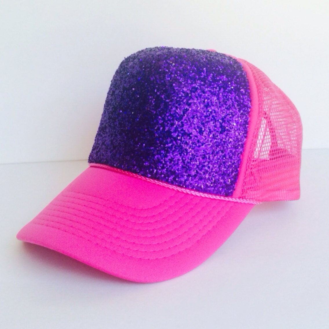 Glitter Hat Pink and Purple Mesh Snapback by ChelsieDeyDesigns