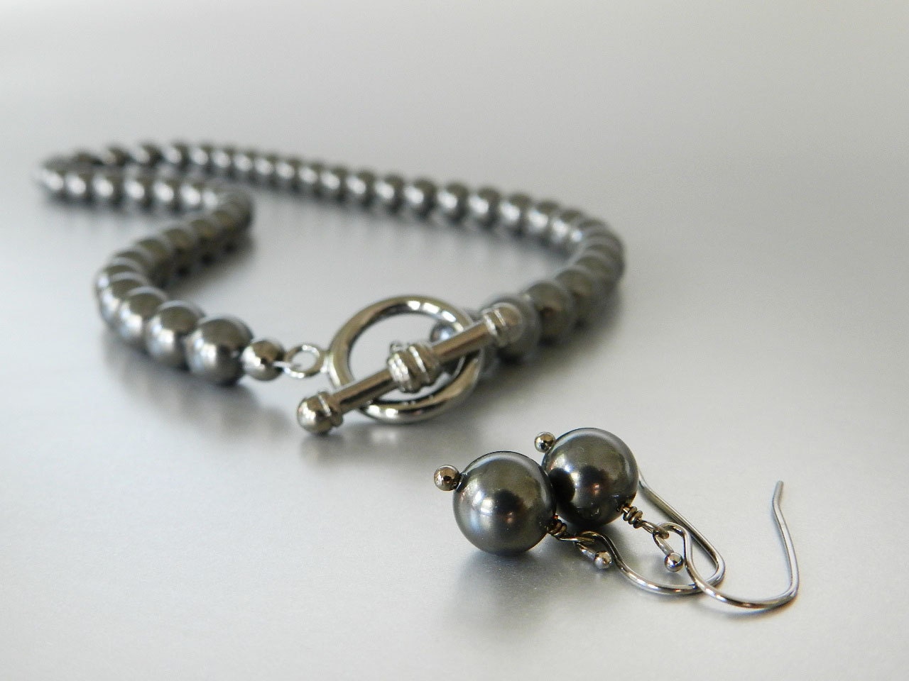 Modern Black Pearl Necklace Earrings Set Bridemaids Gifts