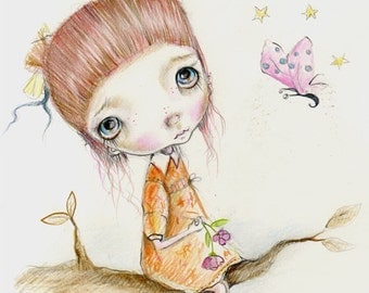 Original painting mixed media on paper..Miko girl''..OOAK