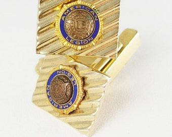 American Legion Swank Cufflinks Vintage Small Blue Enamel fraternal mens gold gift
