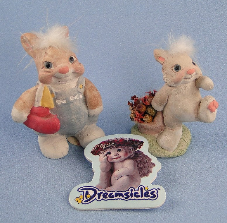 Dreamsicles Bunny Figurines with Collector Pin by StuffologyEtc