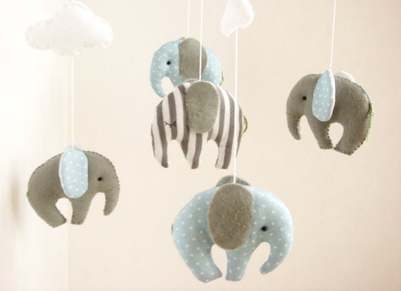 Items similar to Elephant Baby Boy Mobile Cribe Decor Handmade on Etsy