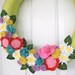 Bright Green Spring Wreath - Yarn and Felt Wreath - Spring or Summer Yarn Wreath with Colorful Felt Flowers