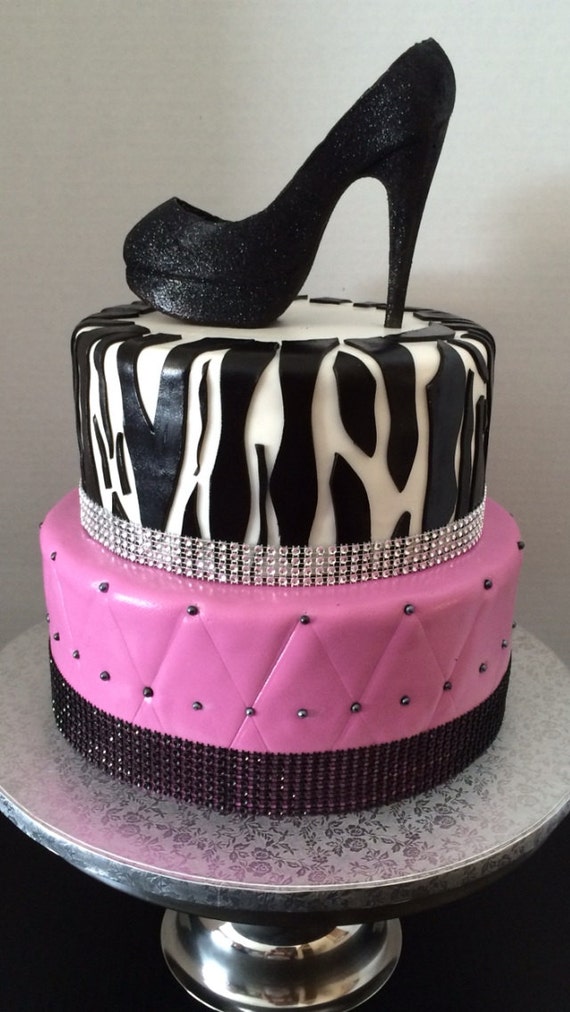 black shoe stiletto cake topper glitter sparkley sugar glass